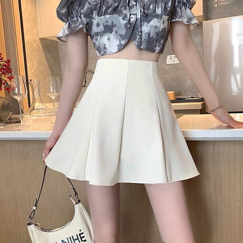 Picture of Black pleated skirt women's summer small short culottes cover slim high waist sweet spicy A- line umbrella skirt