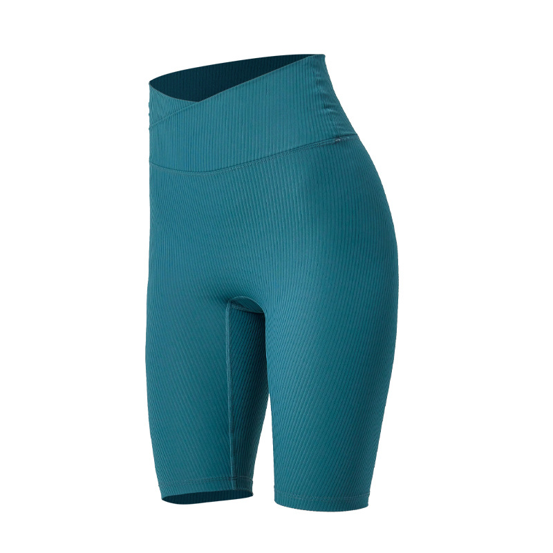 Picture of Cross high waist hip lifting four-quarter pants women's breathable training belly contracting tights yoga sports shorts riding pants