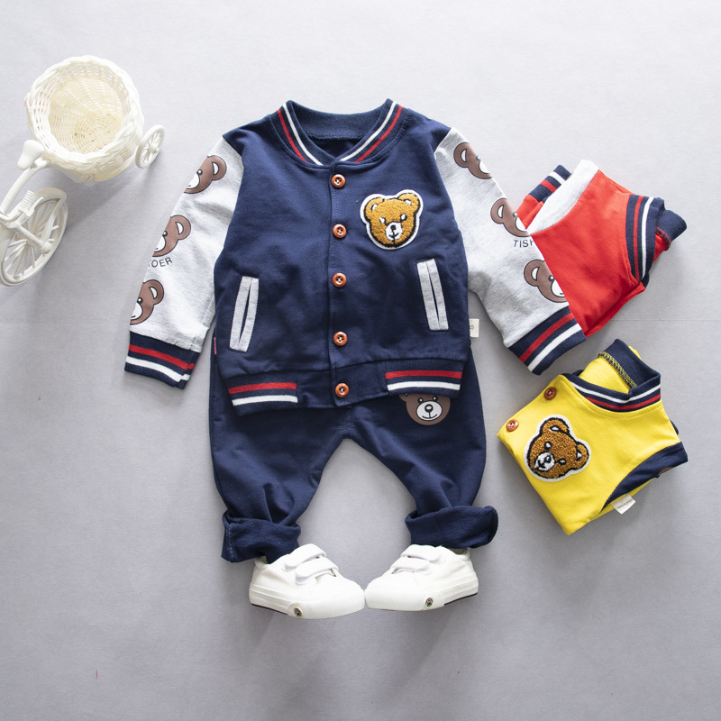 Spring and Autumn Children's Fashion Set Boys and Girls Jacket Pants Two-Piece Set Baby Cartoon Baseball Dress Set