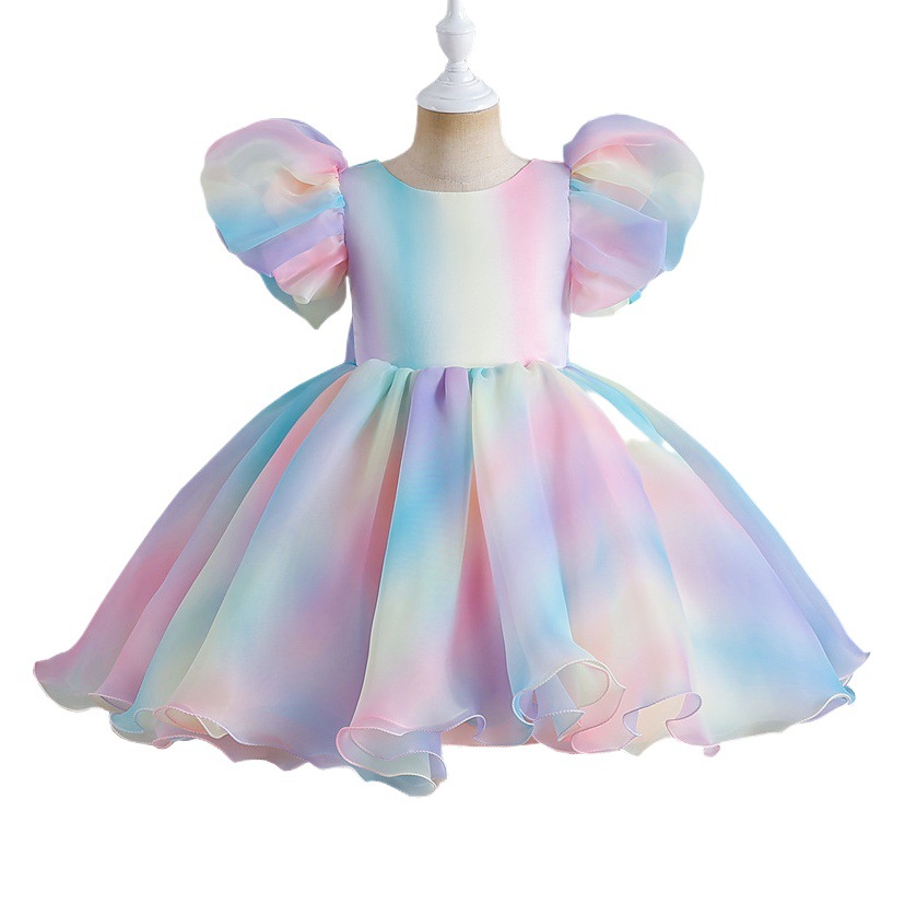 Aliexpress Best-Selling Girls Princess Dress Summer One-Year-Old Dress Toddler Rainbow Puffy Dress Baby Performance Clothing