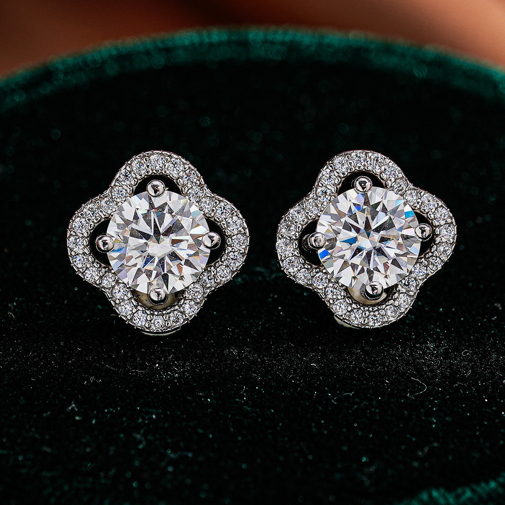 Moissanite Lucky Four-Leaf Clover Earrings S925 Silver Earrings Xiaohongshu Ins Accessories Jewelry Live Supply