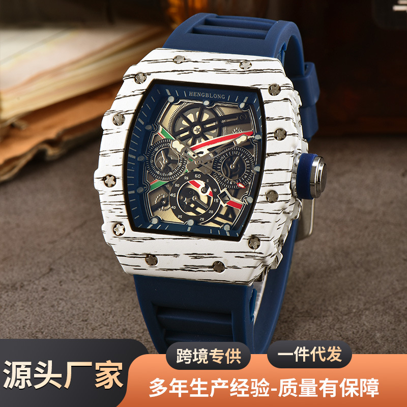 Foreign trade new men's three-pin quartz watch barrel imitation carbon braze dimensional fashion young students fashion watch wholesale