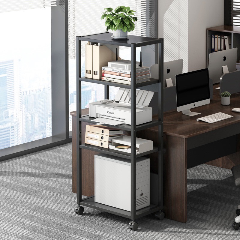 Movable Office Floor-Standing Printer Rack Multi-Layer Storage Bookshelf with Wheels Small Computer Host Bracket