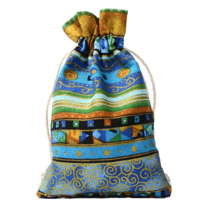 Ethnic Style Retro Striped Jewelry Bag Cotton Drawstring Pouch Empty Bag Packaging Bag Eighteen Seed Prayer Bead Bag