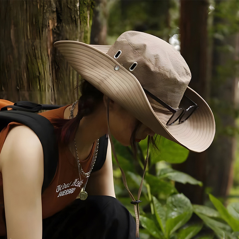 Quick-drying Fisherman Hat Outdoor Camping Hiking Hat Drawstring Climbing Hat Western Cowboy Hat Men's Big Brim Climbing Hat