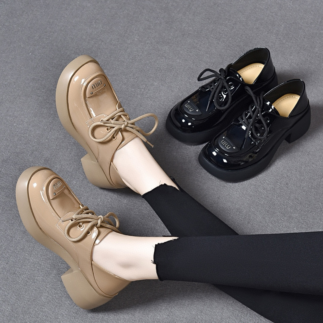 Platform Shoes Women's 2024 Niche Distinctive Lace-up Loafers Platform Platform Heeled Shoes Two-wear Single-layer Shoes Small Leather Shoes