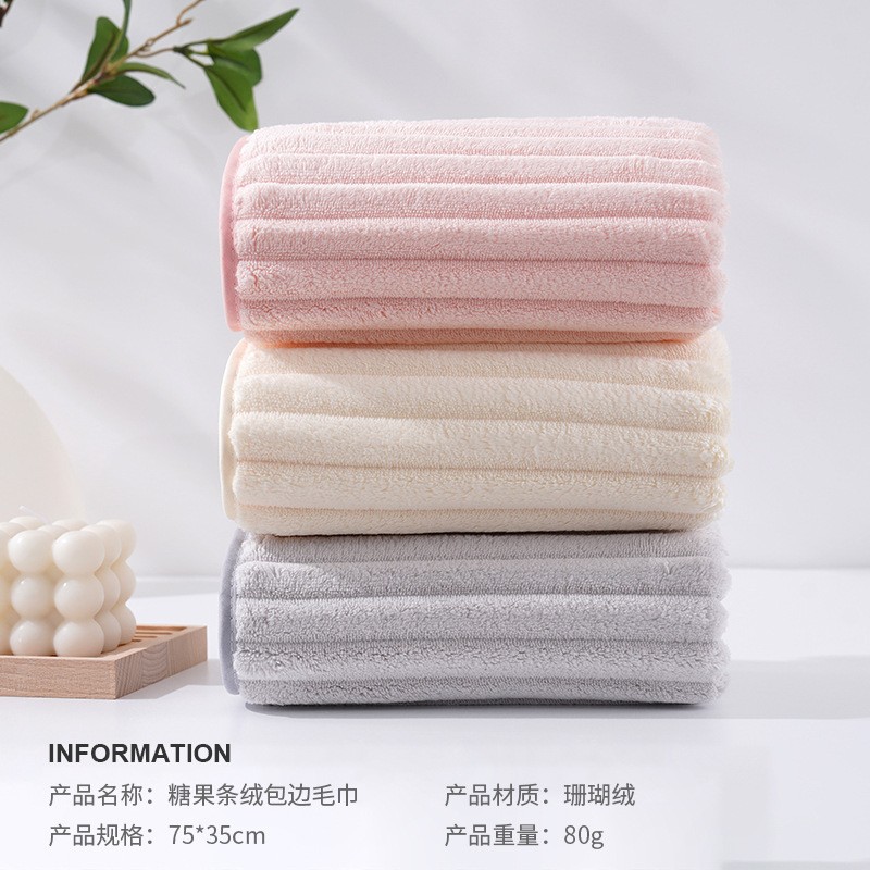 Picture of Coral Velvet Candy Strip Velvet Towel Towel Absorbs Water, Quick-Drying and Does Not Shed Hair 2024 New Face Wash and Bath Towel