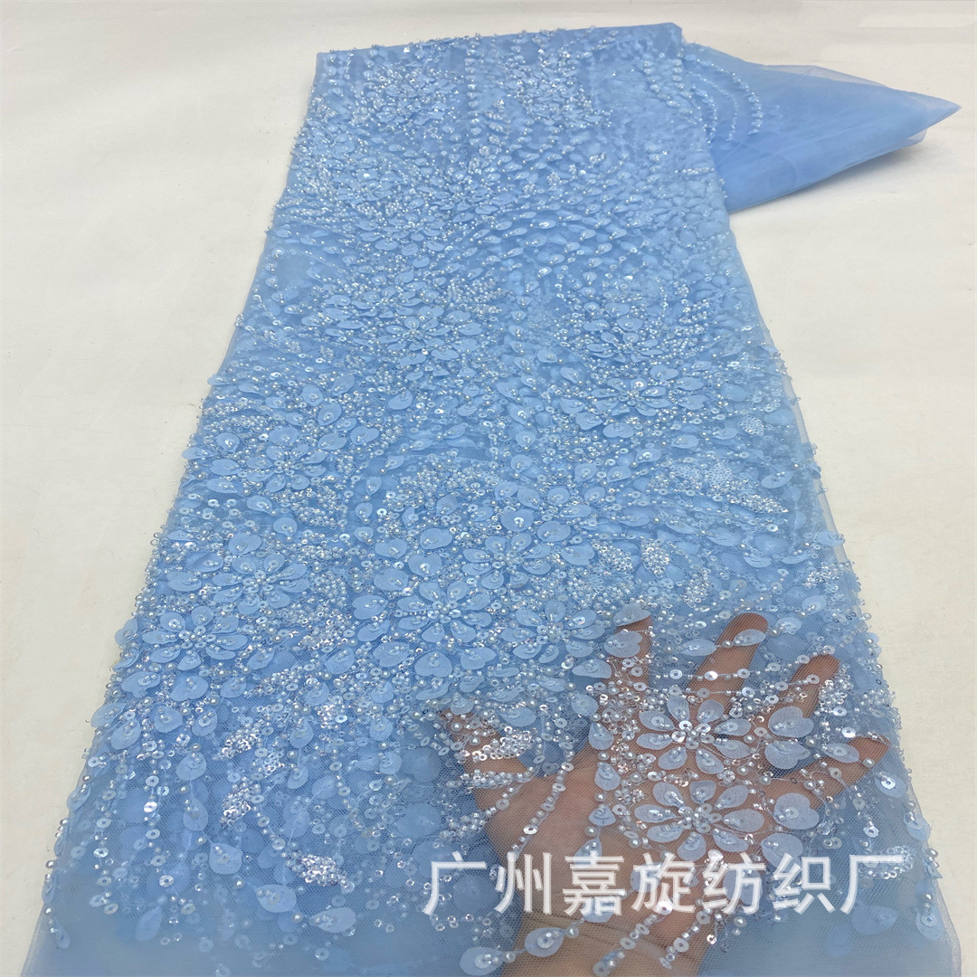 French Laser Embroidered Sequin Bead Tube Wedding Dress Fabric European and American Plant Flower Dress Chinese Cheongsam Embroidered Cloth Lace