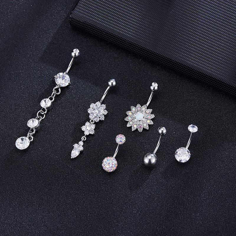 Picture of Amazon Fashionable and Simple Stainless Steel Piercing Navel Ring 6-Piece Set with Zircon Combination Set Piercing Jewelry