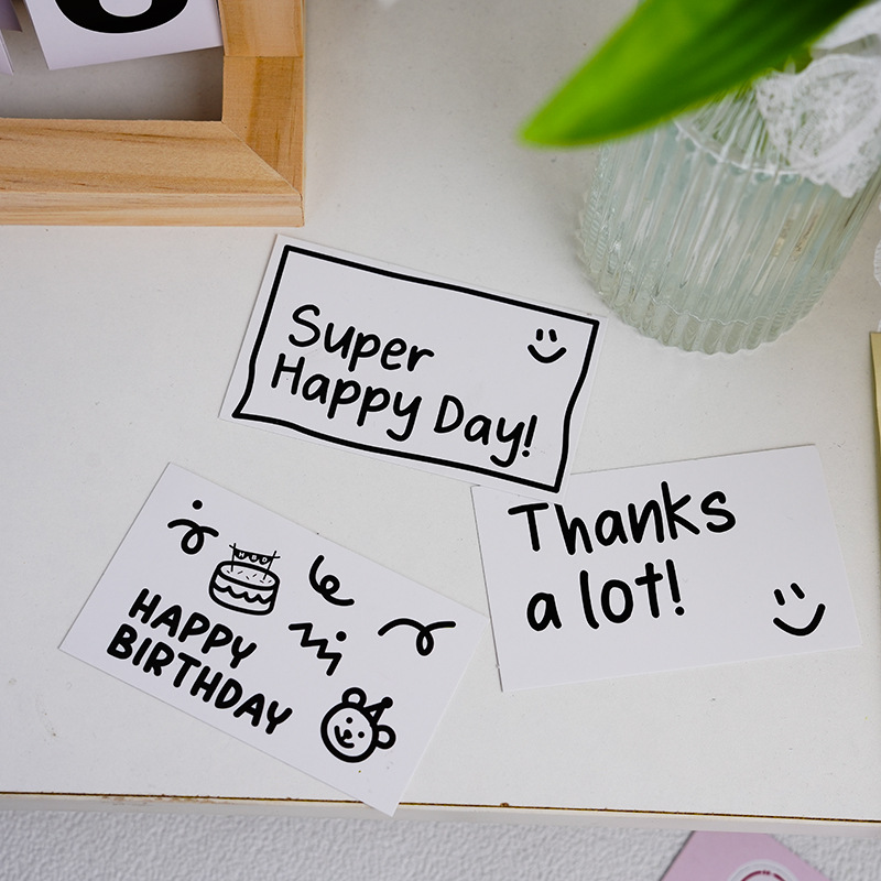 Picture of 30 simple black and white Pink ins style rectangular greeting cards happy birthday Thank you bouquet cards