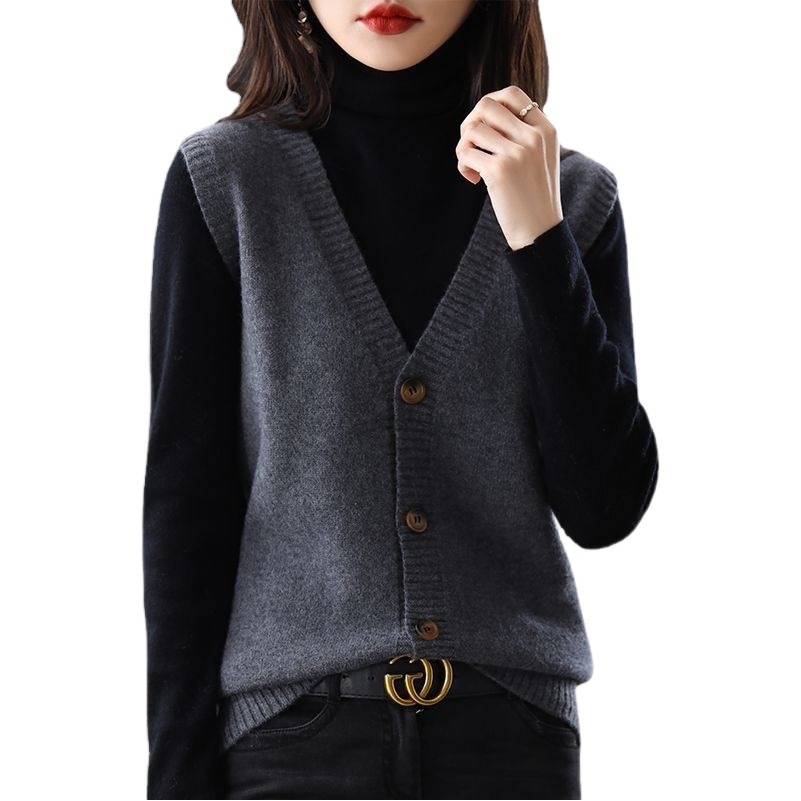 Knitted Sweater Vest Cardigan Top Early Spring and Autum 2024 New Popular Women's Waistcoat Vest Outer Wear Vest