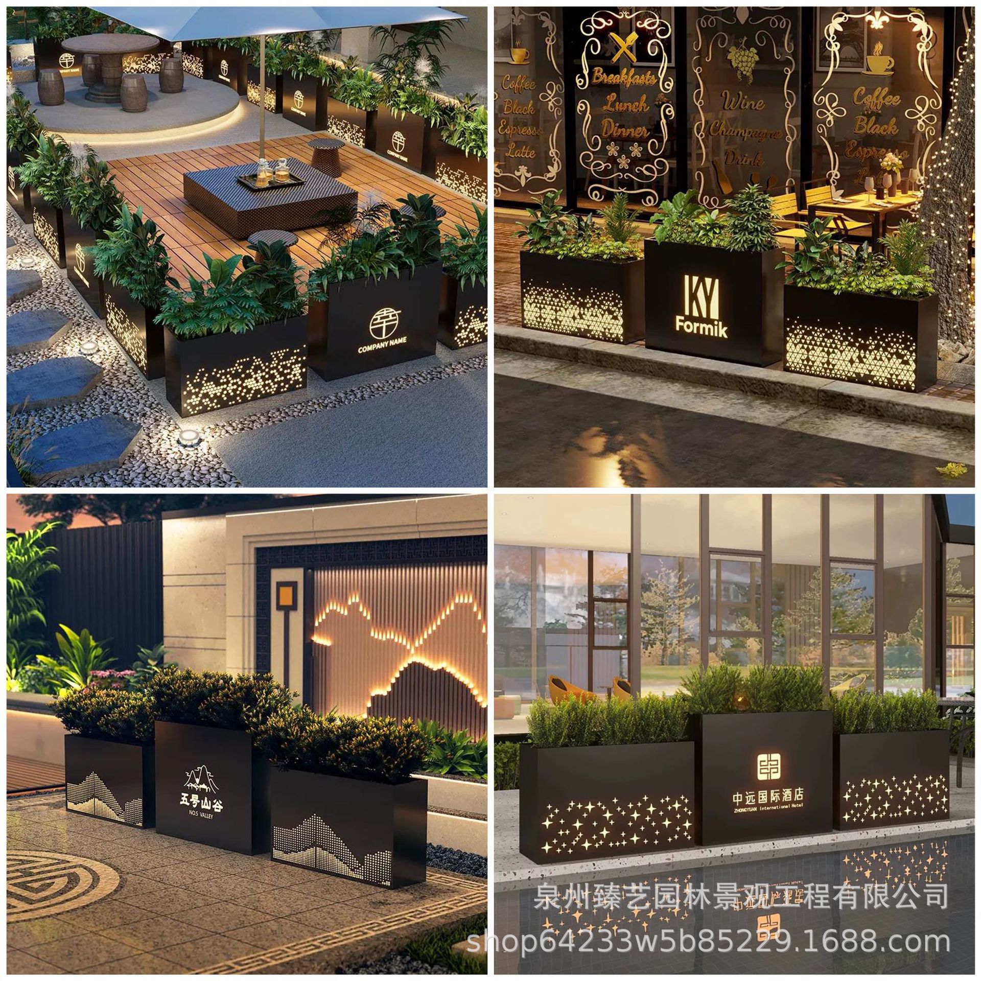 Outdoor stainless steel flower boxes, commercial streets, solar lighting flower troughs, sales office plaza fences, partitions, iron flower beds