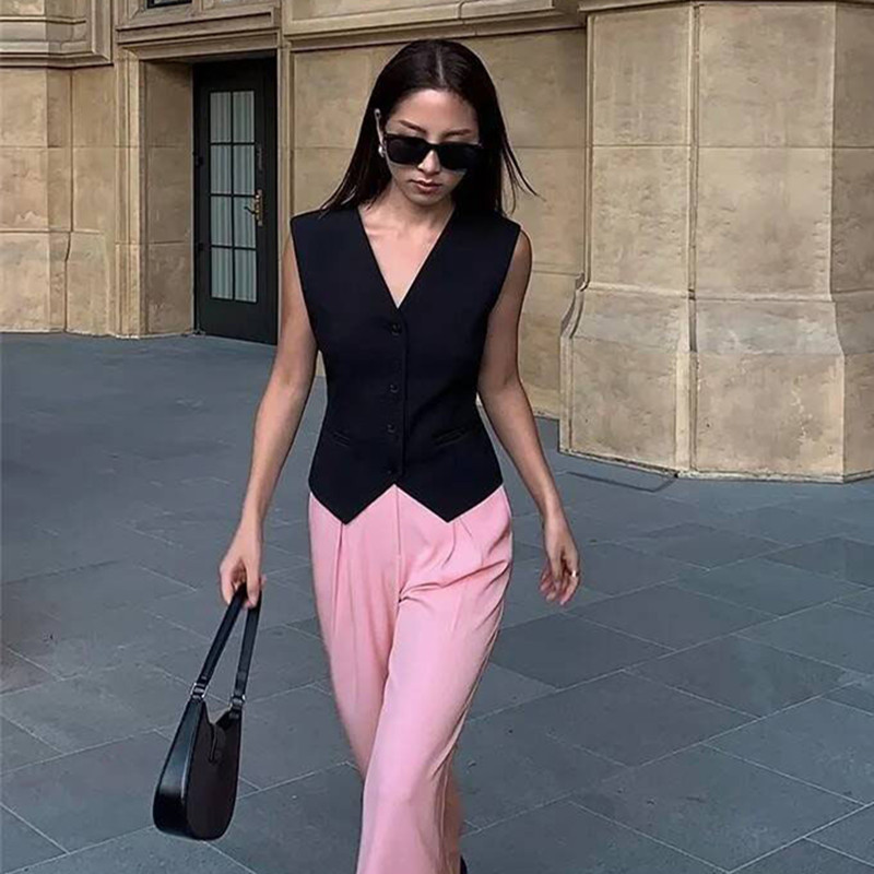 Picture of 25 Years Black V-Neck Suit Waistcoat Women's Summer New Retro Stacked Cardigan Vest Sleeveless Elegant Top