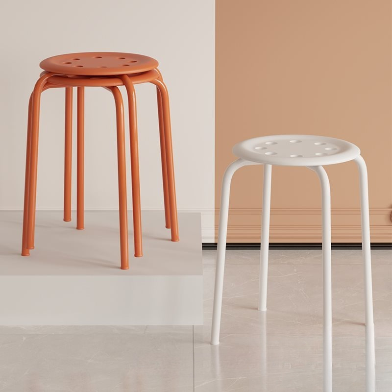 Iron Eight-Hole Stool High Stool Fashionable Round Stool Thickeneded Adult Plastic Stool Dining Table Bench Home Foldableing Chair