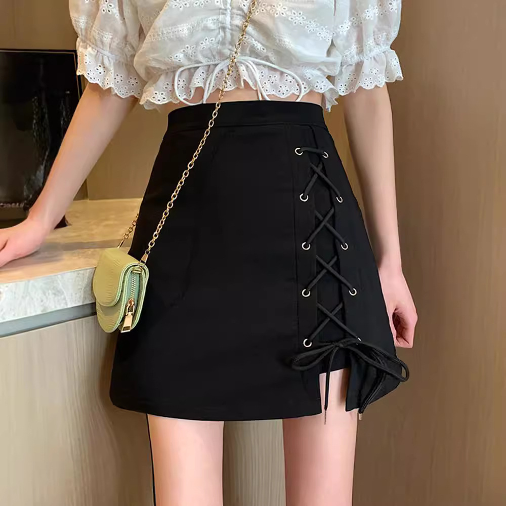 Summer 2022 new skirt black hip skirt skirt women's summer design sense bag skirt high waist A- line skirt skirt