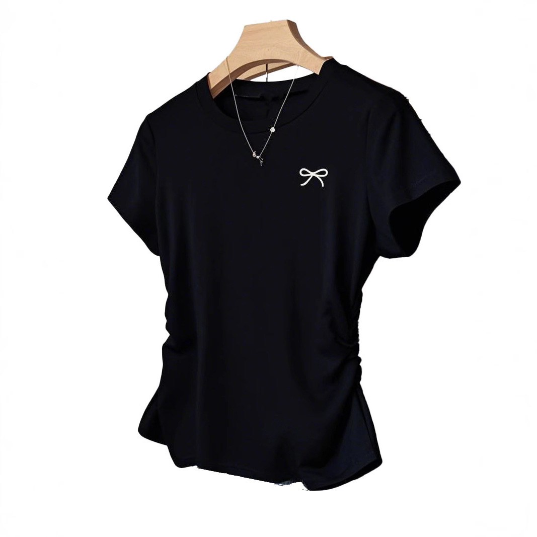 Picture of In-Stock Cute Style Regular Shoulder Short-Sleeve T-Shirt with Printed Waist, Slimming, Versatile Korean Version, Slim Fit, Plus-Size, Slightly Chubby Top for Summer