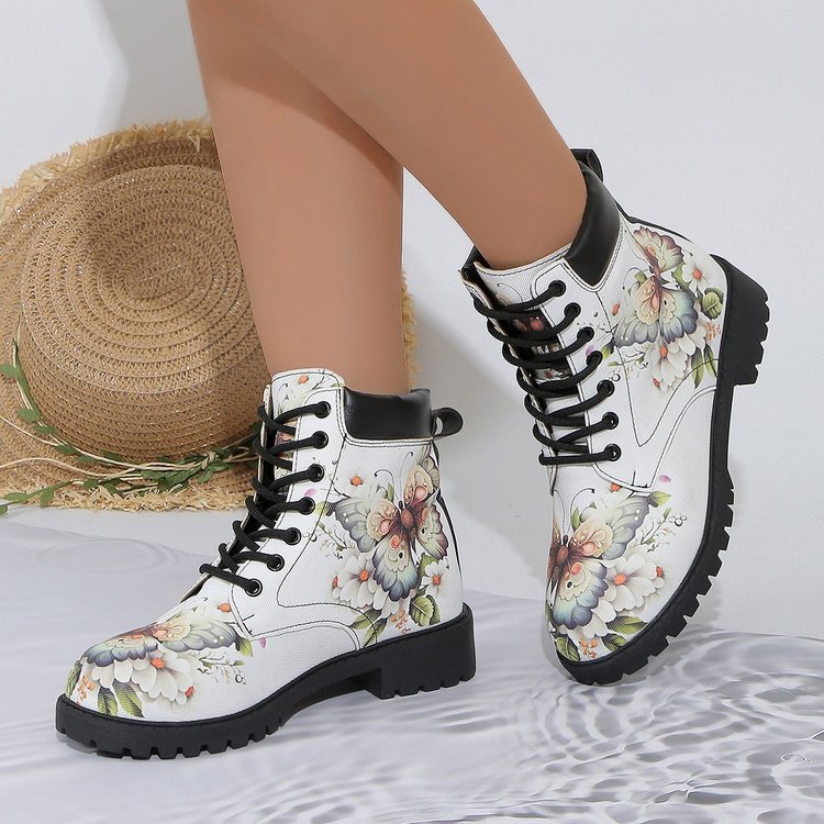 Cross-border foreign trade plus size martin boots women 2024 autumn and winter new short boots women's fashion comfortable round head printed women's shoes