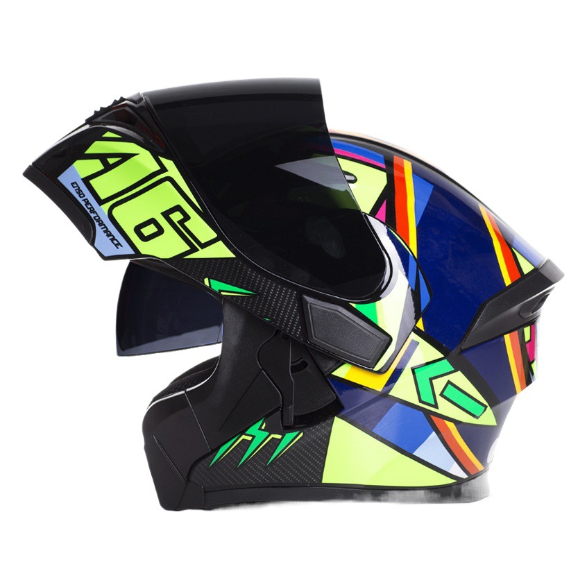 Jiekai Helmet for Men, Cool Motorcycle Full-Face Helmet, Full-Coverage for Women, Suitable for All Seasons, Winter Sports Car Flip-Up Helmet for Riders