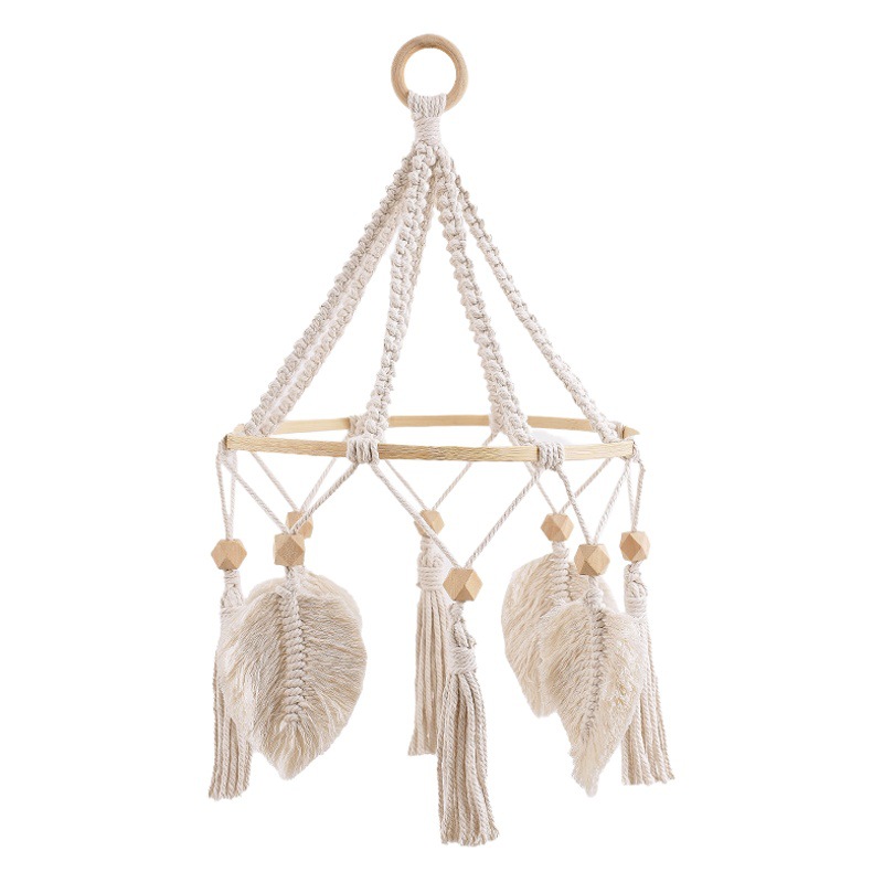 Nordic Handmade Woven Tapestry Bamboo Circle Leaves Tassel Home Decorations Children's Room Bedroom Hanging Photo Props