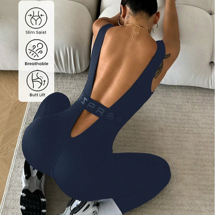 European and American Tight Back Yoga Jompsuit Sports Fitness Hollow Hip Lifting Jompsuit Women's No Chest Pad