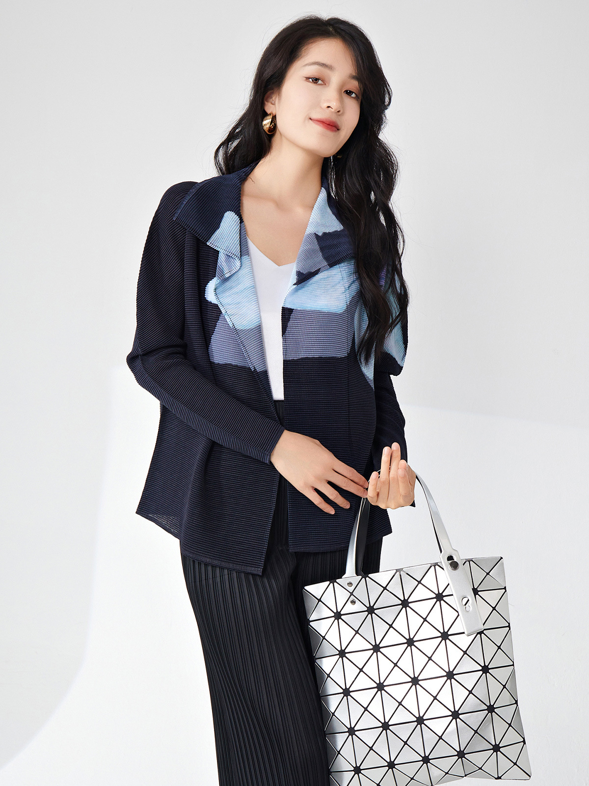 Picture of Miyake Printed Early Spring Outwear Classy Women's Clothing European and American Cross-Border Loose Large Size Slim Versatile Casual Cardigan Top