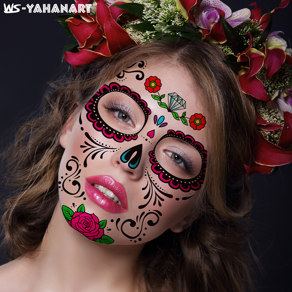 Picture of European and American cross-border hot sale Halloween funny face tattoo stickers masquerade dead dead face stickers tattoo stickers