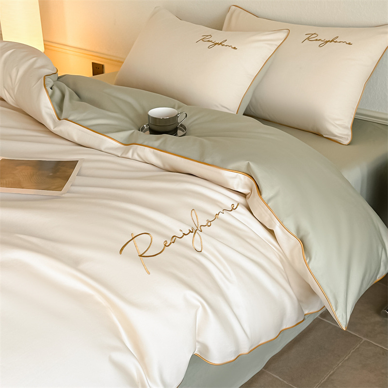Picture of Advanced Sense 60 Light Luxury Long-staple Cotton Cotton Bed Four-piece Cotton Embroidered Quilt Cover 100 Cotton Bed Sheet Mattress 3