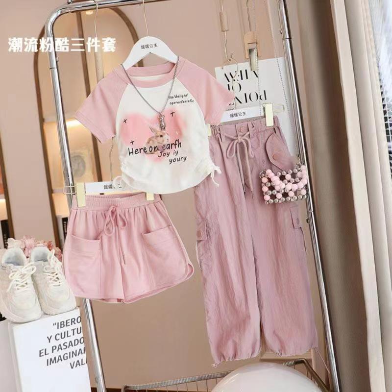Girls' trendy cool overalls sports pants suit 2024 new Korean version of the big children's cartoon rabbit net red fried street two-piece set