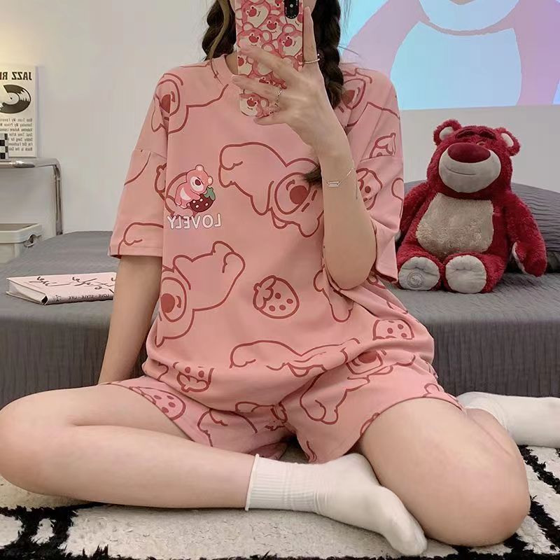 2023 New Pajamas Women's Summer Imitation Cotton Short-sleeved Two-piece Suit Summer Women's Strawberry Outfit