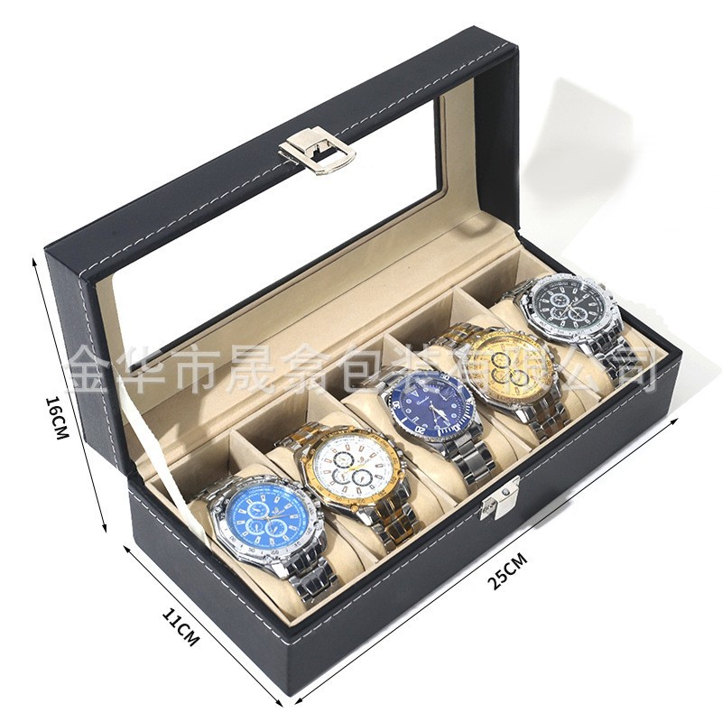 Picture of Manufacturer Recommends Pu Leather Series Watch Box Black Mechanical Watch Multi-Position Storage Box Household Square Gift Watch