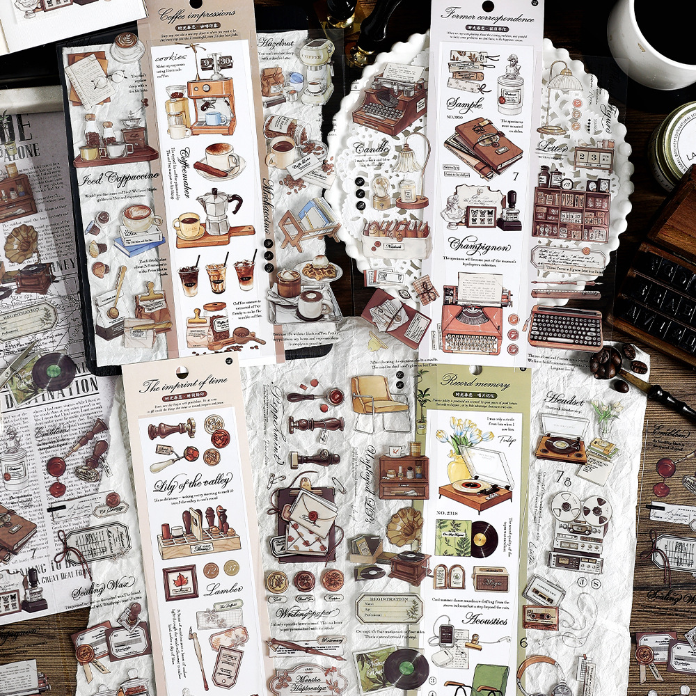 infeelmePET tape time attachment series retro hand account DIY loop base stickers 6 pieces into 4