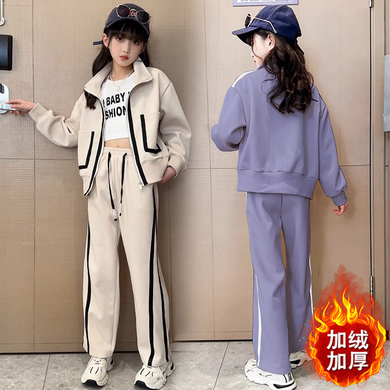 Picture of Girls' 2024 New Autumn and Winter Sports suit Girls' Straight Pants Slim-fit fleece-lined Thickened Two-piece Set