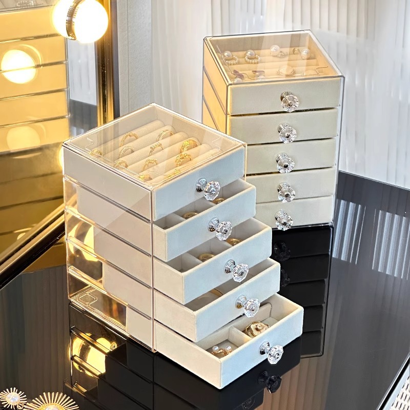 Square Five-Layer Jewelry Storage Box Necklace Ring Earrings Exquisite High-End Jewelry Box Multi-Layer Transparent Large Capacity