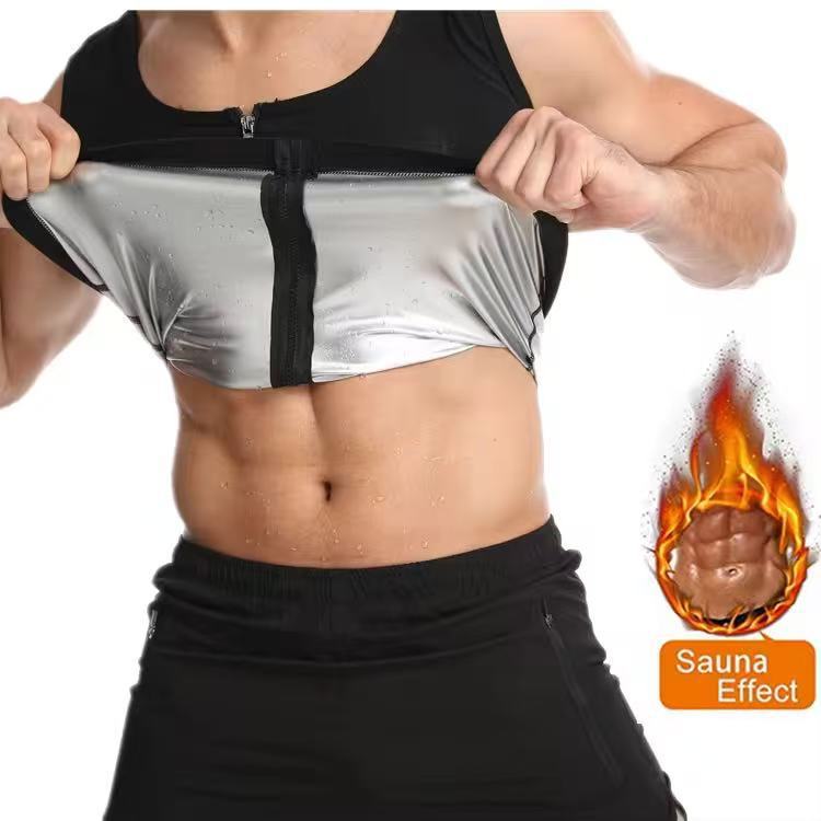 Cross-border Fashion Men's High Elastic Comfortable Tight Sports Yoga Sleeveless Zipper Vest Sauna Sweat Body Shaping Sports