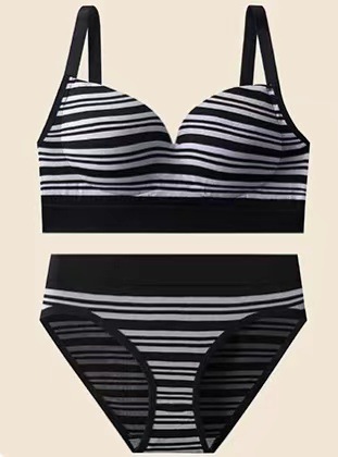 Picture of New French striped sexy back suit bra briefs comfortable wireless back breasted chest wrap for women