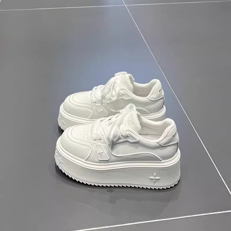 Small 7cm Height Raised Leather Platform Shoes Women's 2024 Summer New Casual All-match Platform Platform White Shoes