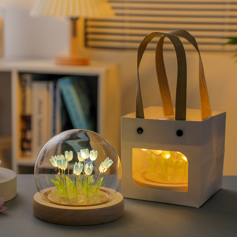 Picture of Tulip Night Light Handmade DIY Material Kit Creative Desktop Atmosphere Lamp Ornament Gift for Girls Mid-Autumn Festival Gift