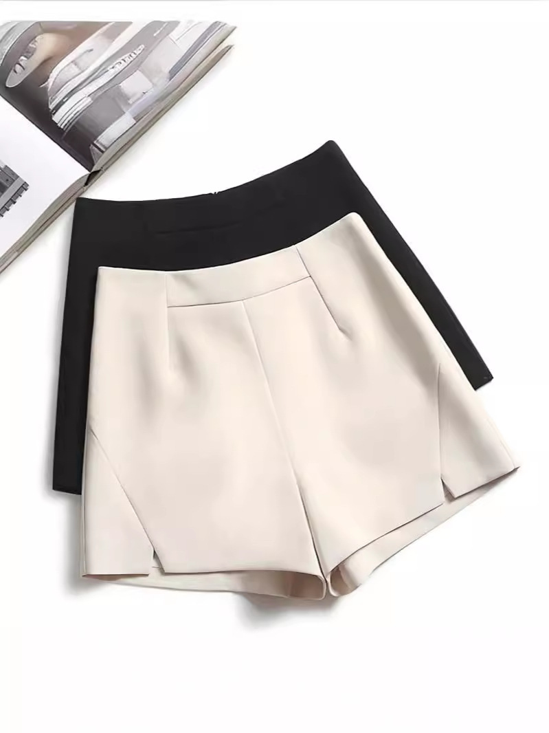 Black Shorts Women's Summer 2024 New High Waist Chiffon Loose Korean-style A- line Wide-leg Suit Outer Wear Slimming Hot Pants