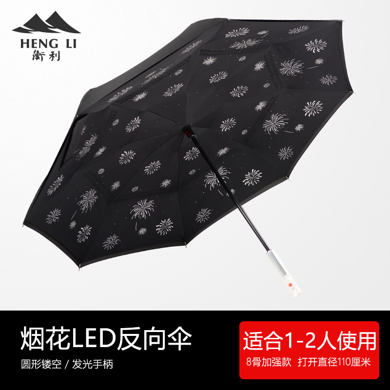 Picture of LED light straight handle reverse umbrella double-layer sun umbrella flip-free reverse umbrella car umbrella logo business gift umbrella