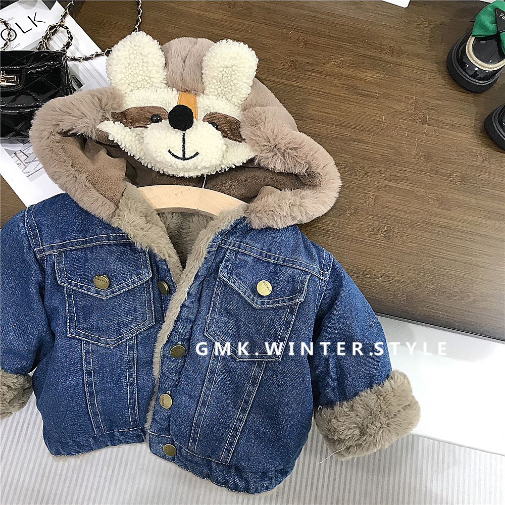 Picture of Boys' and girls' winter clothes cartoon Denim coat new baby children's clothing fleece-lined children's winter western style coat for foreign trade