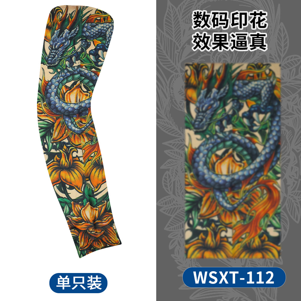 Picture of Summer Riding Sunscreen Tattoo Sleeve Simulation Tattoo Quick-drying Arm Protector Outdoor Sports Sunshade Breathable High Elastic Ice Sleeve