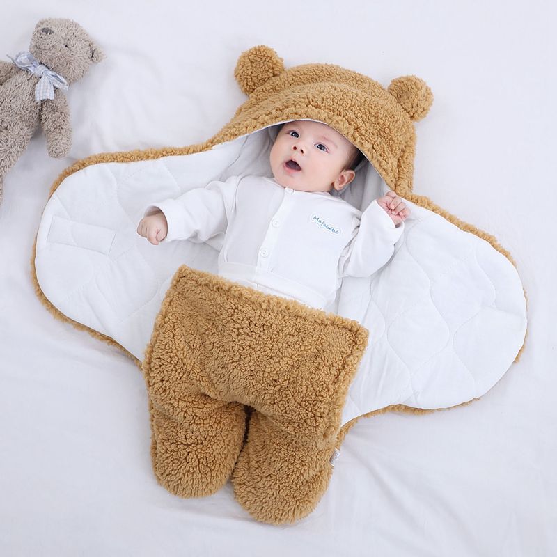 Picture of Baby Holding Sleeper Autumn and Winter Thickened Newborn Baby Swaddling Supplies Anti-startling Outgoing Bag Sleeping Bag
