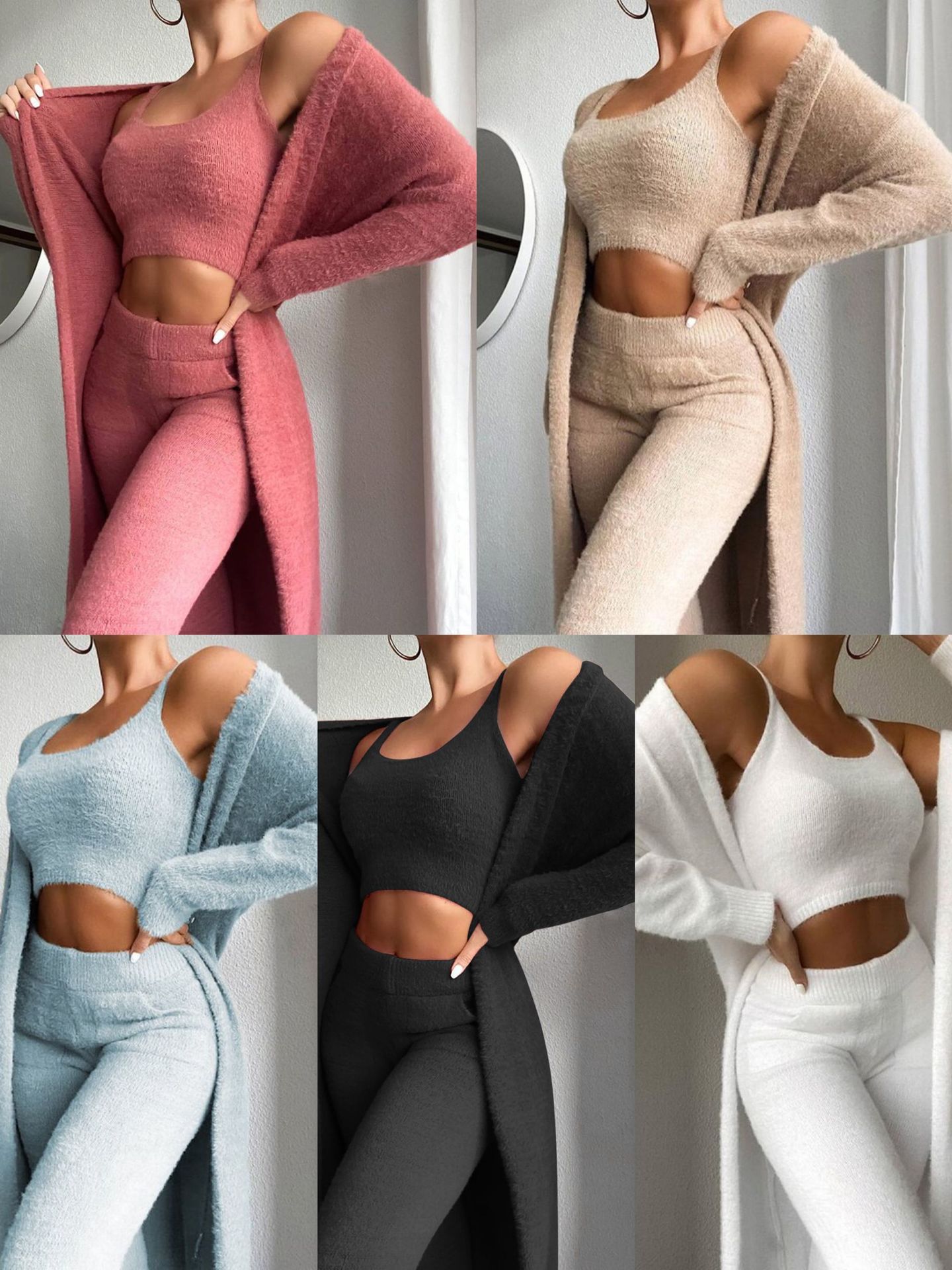 Picture of in stock real shot! European and American New Sexy V-neck Plush Short Vest Trousers Three-piece Set for suit Women