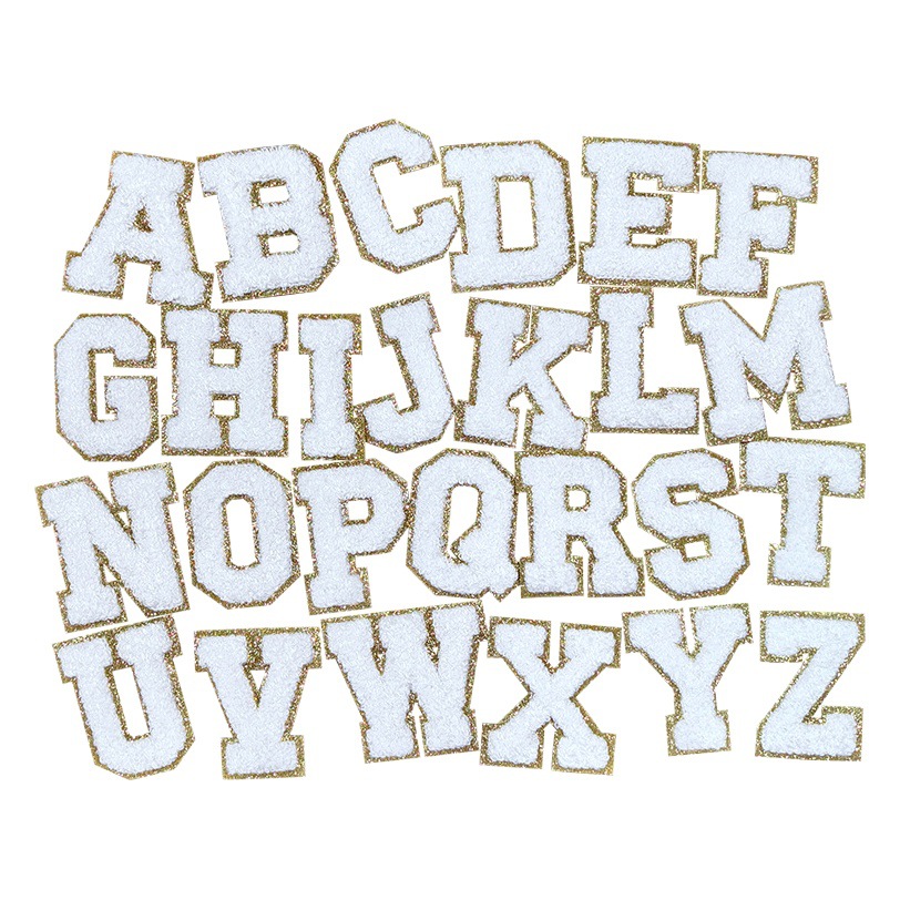 Ju Hot Selling 5.5cm Self-adhesive Single Layer Towel Embroidery 26 Letters Glitter Glitter Digital Embroidery Patch