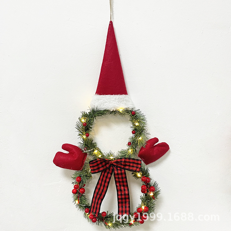 Jinqing Christmas decorations Christmas wreath door wall pendant green snowman with lights Christmas pendant
