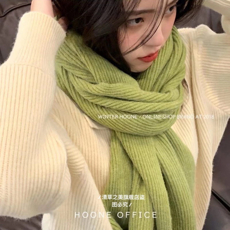 Picture of Korean Style Scarf 2024 Winter New Solid Color Internet Celebrity Female Couple Student All-match Knitted Thickened Warm Neck for Men