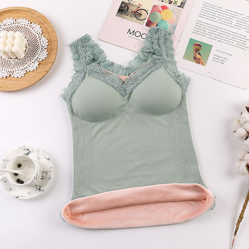 Picture of New 8-color Women's Warm Vest Seamless Lace Warm Underwear with Chest Pad Slim-fit Base Fleece Vest for Women