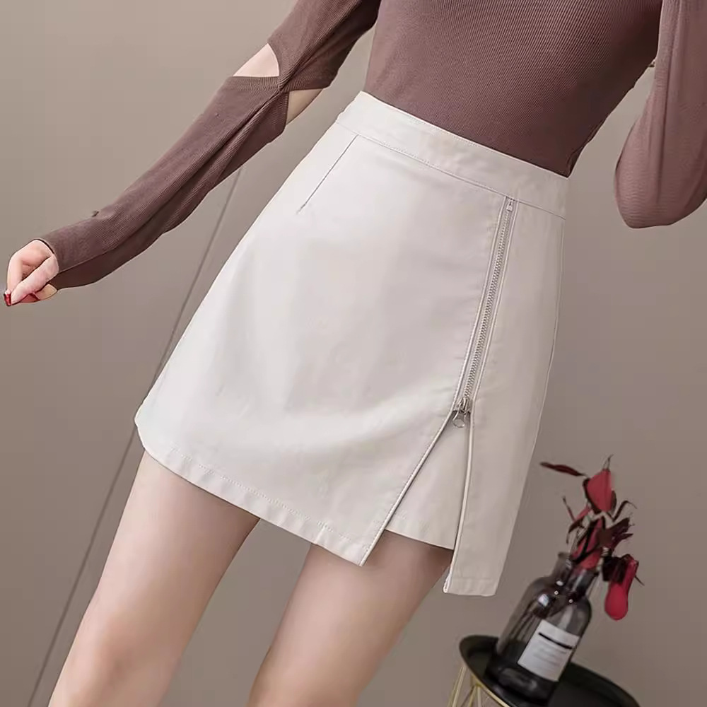 Autumn and Winter 2023 New Black Small Leather Skirt Women's Split Skirt Fashion High Waist A- Line Skirt PU Leather Hip Skirt