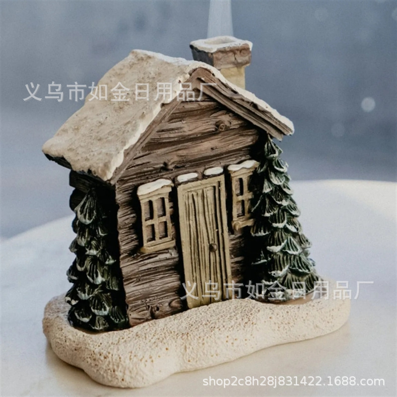 Log Cabin Snowy Winter Incense Cone Burner wooden house snow Winter Incense Cone Burner