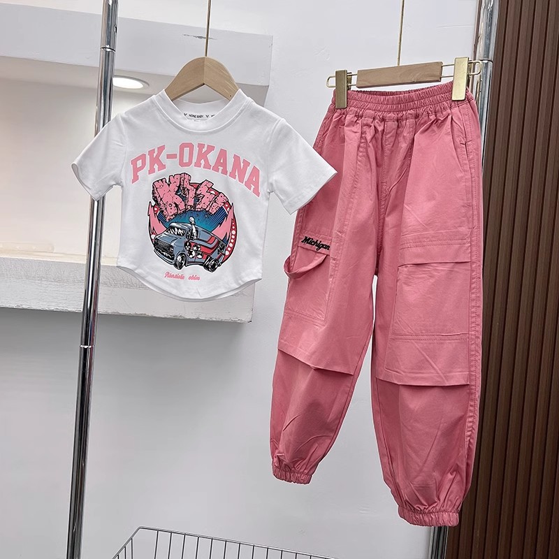 Girls' suit Summer 2024 New Western Style Children's Internet Celebrant Children's Wear Summer Middle and Big Children's Summer Wear Cwear Pants Thin